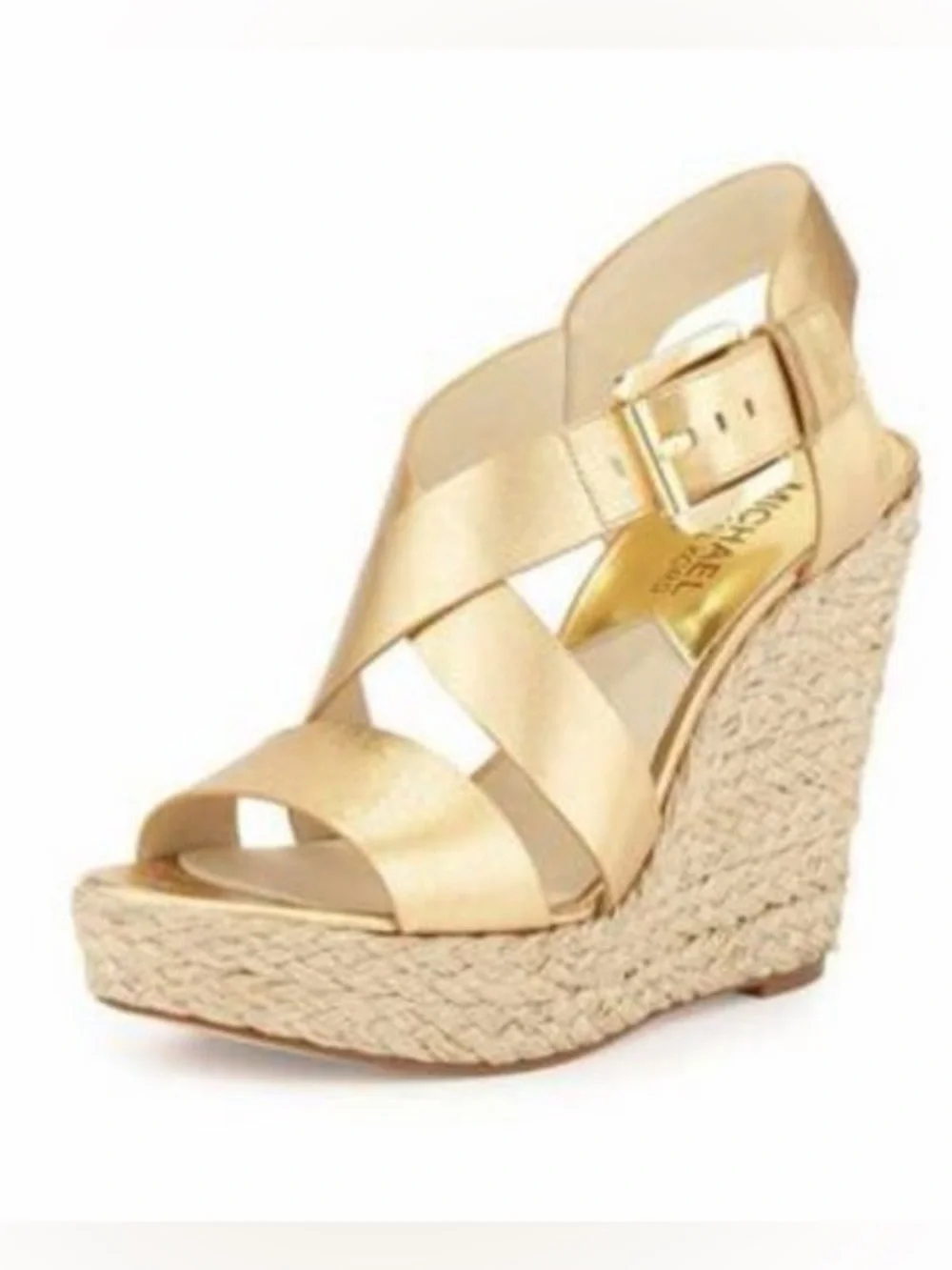 Michael Kors Gold Metallic Espadrille Wedge Sandals (9)